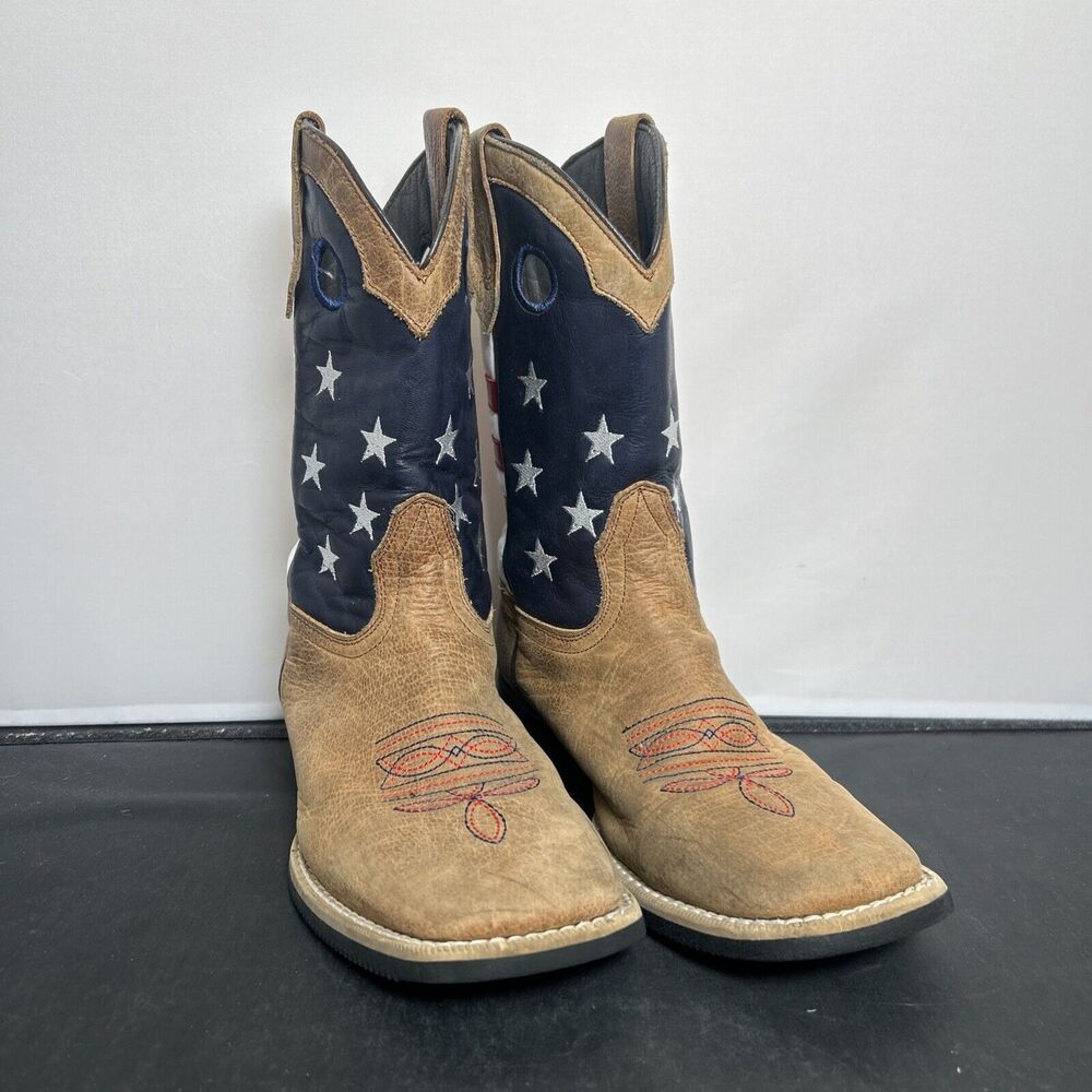 J.B. DILLON KIDS USA FLAG PATRIOTIC LEATHER BOOTS SZ 3.5 MADE IN MEXICO Charity